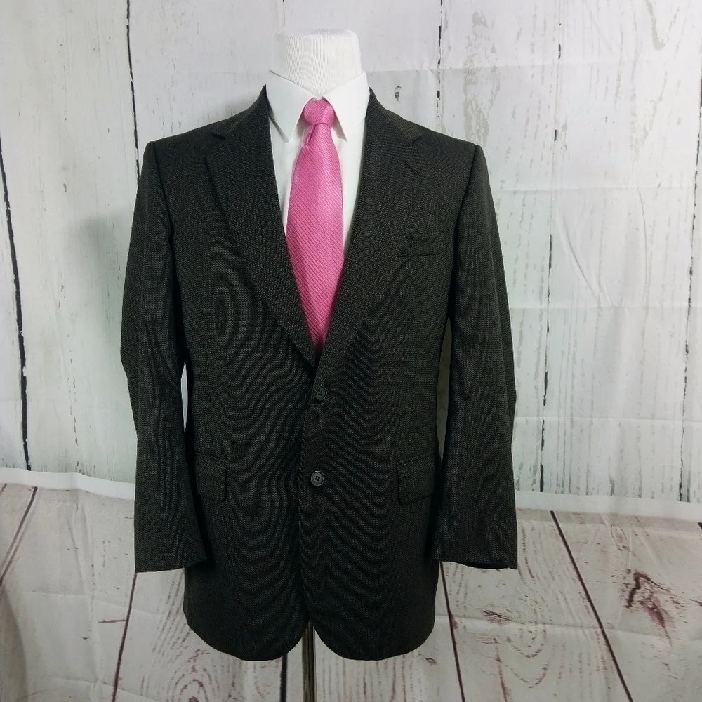 Stafford Traveler Plus 38R 2 Button Dark Brown Twill Birdseye Suit Blazer Sport